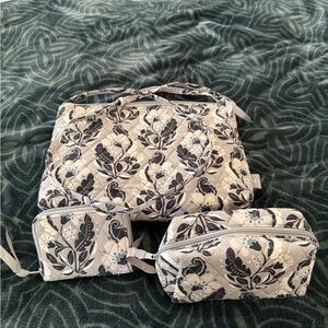 Vera Bradley Quilted Floral Crossbody Bag with Zip Card & Small Pouch -Gray/Blue